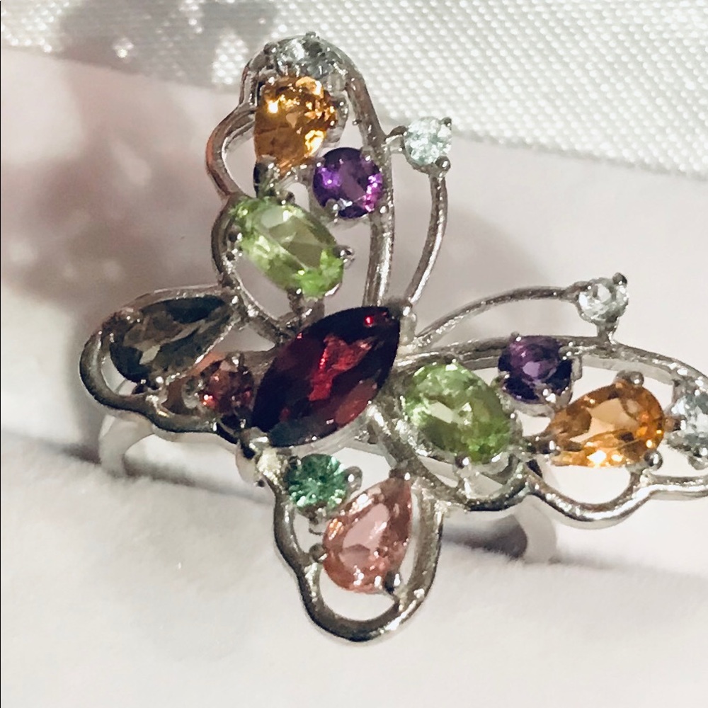 Sterling silver natural semiprecious stones ring